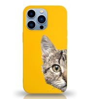 Apple iPhone 13 Pro Max Uyumlu Lansman Kılıf Catface Tasarımlı İçi Kadife Kapak-Sarı (Şeffaf)