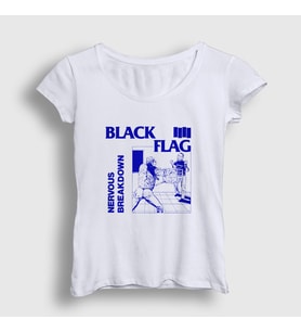 Presmono Kadın Beyaz Nervous Breakdown Black Flag T-Shirt 476788tt