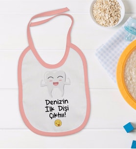 BK Kids Kişiye Özel Pembe Bebek Mama Önlüğü - Model 92