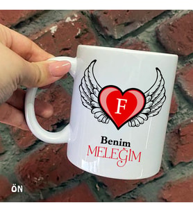 Size Özel Benim Meleğim Kanatlı Kalp F Harfli Seramik Baskılı Kupa Bardaklar
