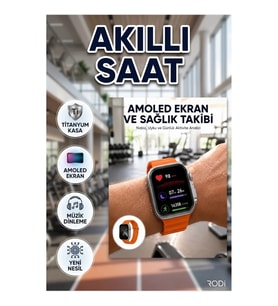 Titanyum Kasa Amoled Akıllı Saat 47mm GPS Müzik ve Sağlık Takipli Turuncu Kordon