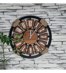 Kişiye Özel Halatlı Dekoratif Ahşap Duvar Saati 50 cm