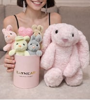 Sevimli Uyku Arkadaşı Tavşan ve Silindir Tavşan Buketi (Pembe)