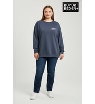 Kadın Büyük Beden BROOKLYN 1970 Baskılı Bisilet Yaka İnce Sweatshirt SPR26BSWK956-3