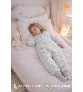 2.5 Tog Yorgan Gerektirmeyen Kalın Elyaf Dolgulu Çocuk Uyku Tulumu Pamuk Astarlı