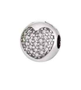 Işıltılı Kalp Klips Charm  925 Ayar Gümüş