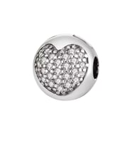 Işıltılı Kalp Klips Charm  925 Ayar Gümüş