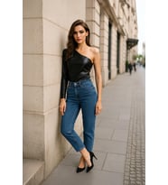 Kadın Mom Jean Pantolon Mavi