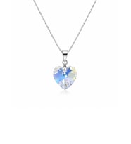 925 Ayar Swarovski Taşlı Kalp 14mm Crystal AB Kadın Gümüş Kolye
