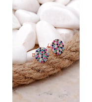 Mix Taşlı Rose Gümüş Küpe 5804