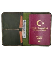 Minimalim Leather Craft El Yapımı Hakiki Deri Pasaport Cüzdan Kılıfı Seyahat Cüzdanı (Yeşil)