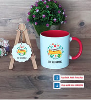 Öğretmenler Günü Hediyesi Kupa Bardak Kırmızı ve Ahşap Anahtarlık Hediye (Model 1)