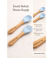 Bebeklere özel doğal isme özel mama kaşık&çatal seti