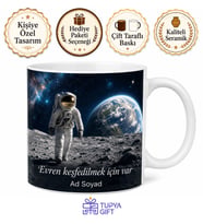 Astronot Uzay Yürüyüşü Ay Yüzeyi Sonsuz Evren Keşfi Baskılı Porselen Kupa Bardak Hediye
