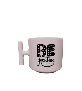 Be Positive Yazılı Krem Rengi T Saplı Eğlenceli Yazılı Özel Tasarım Baskılı Kupa Bardak Latte Bardak