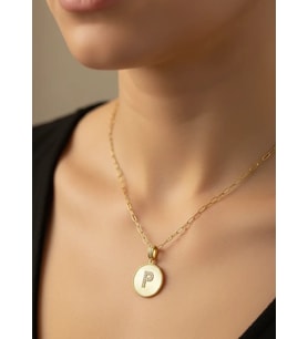 Çelik Gold Madalyon P Harf Kolye - 25-clkk209