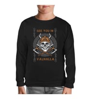 Viking Skull in Vallaha Siyah Çocuk Sweatshirt