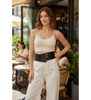 Siyah Kadın Kemer Kalın Korse Bel Aksesuarı - APFT1128 (Taba)