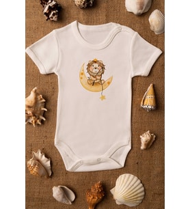 Unisex Bebek Aslan Baskılı Ekru Çıtçıtlı Body %100 Pamuklu Zıbın