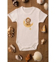Unisex Bebek Aslan Baskılı Ekru Çıtçıtlı Body %100 Pamuklu Zıbın