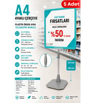 5 Adet - A4 Ayaklı Fiyat Etiketlik Teleskopik Borulu Çerçeve Etiketlik Yönlendirme Levhası Menü Panosu Turkuaz