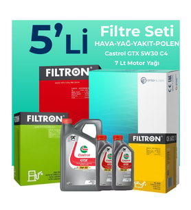 Filtron Nissan Navara 2.5 Dizel Filtre Bakım Seti Castrol Motor Yağlı (2006-2015) 5 Li