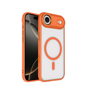 iPhone 17 Air Kılıf Wireless Şarj Özellikli Krom M-safe Silikon Kılıf (Turuncu)