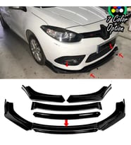 Renault Fluence Siyah Renkli Şeritli Dilli Ön Lip 4 Prç Parlak Siyah ABS 2009 - 2016