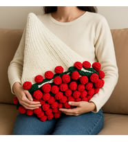 Mareluxe El Yapımı Cotton Örgü Buket Gül Battaniye – Romantik Çiçek Şeklinde Dekoratif Şal & Hediye (Kırmızı)