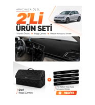 VOLKSWAGEN GOLF 7 (2012-2020) Uyumlu Torpido Örtüsü + Deri Bagaj Çantası + Sticker Seti - Siyah