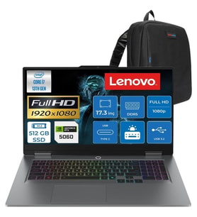 Lenovo Loq 17IRX10 Intel Core I7 13700HX 8gb Ddr5 512GB SSD RTX5060 8gb 115W WINDOWS11 17.3 Inç Fhd (1920X1080) IPS 300NITS 165HZ %100 Srgb Taşınabilir Bilgisayar W83JH00BQTRF01 + Cimete Çanta