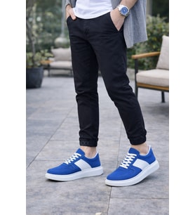 JY011 Line Erkek Günlük Bağcıklı Süet Spor Sneaker Ayakkabı SBT - Mavi/Beyaz