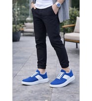 JY011 Line Erkek Günlük Bağcıklı Süet Spor Sneaker Ayakkabı SBT - Mavi/Beyaz