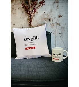 Sevgiliye Hediye Kupa Bardak ve Yastık Set (Beyaz)