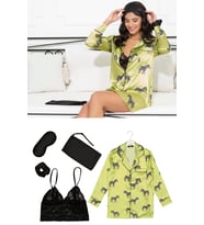 Saten 5 li Zebra Desenli Nightshirt Takım