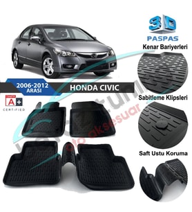Honda Civic FD6 Havuzlu 3D Paspas Niken Siyah 2006-2012