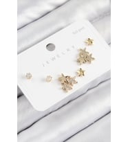Pirinç Zirkon Taşlı Yıldız Model Gold Renk 925 Ayar Gümüş Çivi Kadın Küpe Set (Altın)