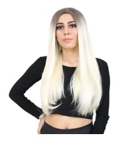 Fiber Sen Uzun Düz Peruk / Küllü Açık Kahve / Platin Ombreli