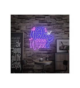 Save Water DRINK Wine Yazılı ve Şekilli Neon Tabela