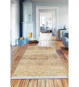 Sarı Modern Dokuma Pamuk Tabanlı Kaymaz Kilim KLM098