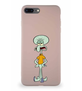 Apple iPhone 8 Plus Soft Premier Kapak Squidward Dokunaç Tasarımlı Silikon Kılıf - Pudra (Şeffaf)