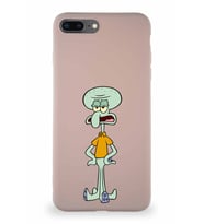 Apple iPhone 8 Plus Soft Premier Kapak Squidward Dokunaç Tasarımlı Silikon Kılıf - Pudra (Şeffaf)