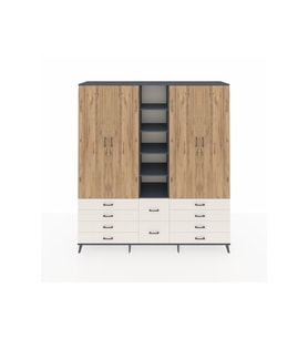 Hyperion Dolap 9 Raflı 10 Çekmeceli 2 Askılı 220x44x243 Antrasit-Çam/Aytaşı