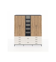 Hyperion Dolap 9 Raflı 10 Çekmeceli 2 Askılı 220x44x243 Antrasit-Çam/Aytaşı