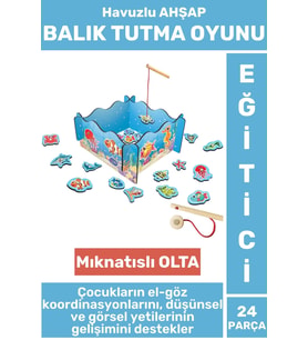 Eğitici El-Göz Koordinasyonu Parça Bütün İlişkisi Eğlenceli Havuzlu Ahşap MANYETİK BALIK TUTMA OYUNU