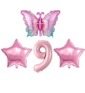Pembe Kelebekli 9 Yaş Folyo Balon Set