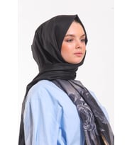 Çiçekli Desen Pavia Seri Şal Eşarp Askısı ile Birlikte 90X200 cm Siyah Gri-90X20