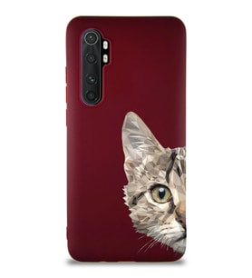 Xiaomi Mi Note 10 Lite Soft Premier Kapak Catface Tasarımlı Silikon Kılıf - Mürdüm (Şeffaf)