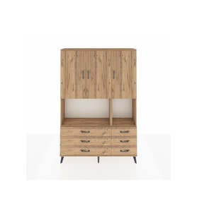 Arges Gardrop 6 Raflı 6 Çekmeceli 3 Kapaklı 132x30x195 Çam-Çam
