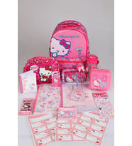 x Dekomus "Candy Kitty Collection" Hello Kitty Lisanslı Full Kırtasiye Seti Ortopedik İlkokul,Beslenme ve Kalem Çantası,Matara,Beslenme Kabı Seti